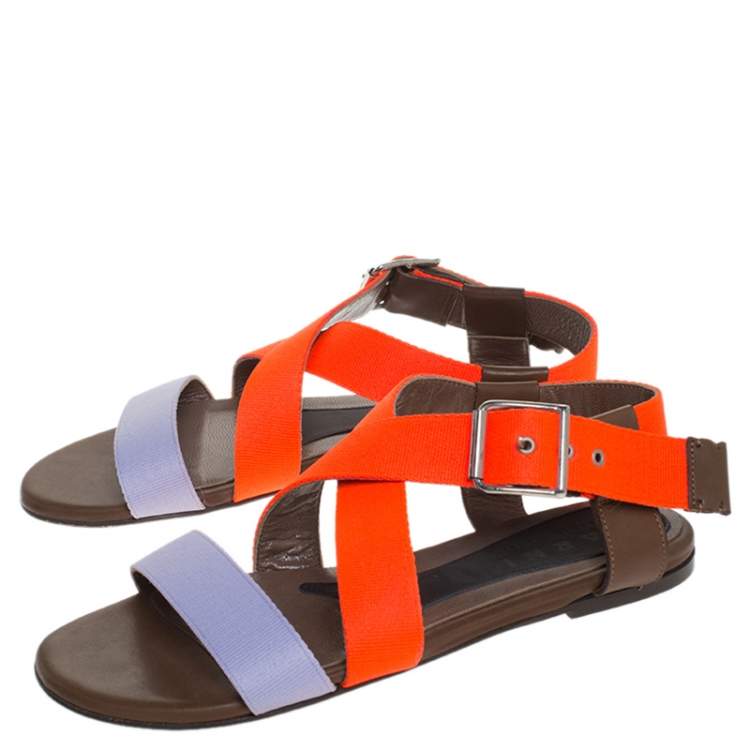Pre Owned Marni Lavender/Neon Orange Criss Cross Flat Sandals Size 36.5