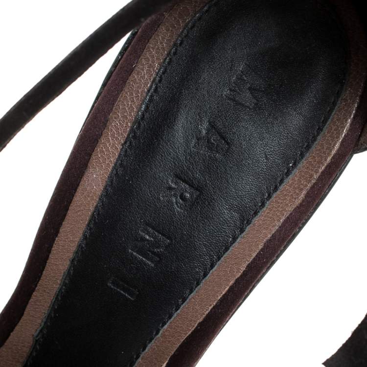 Pre Owned Marni Burgundy/Black Satin Strappy Wedge Platform Sandals Size 38