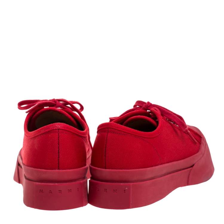 Pre Owned Marni Red Canvas Round Toe Low Top Sneakers Size 38