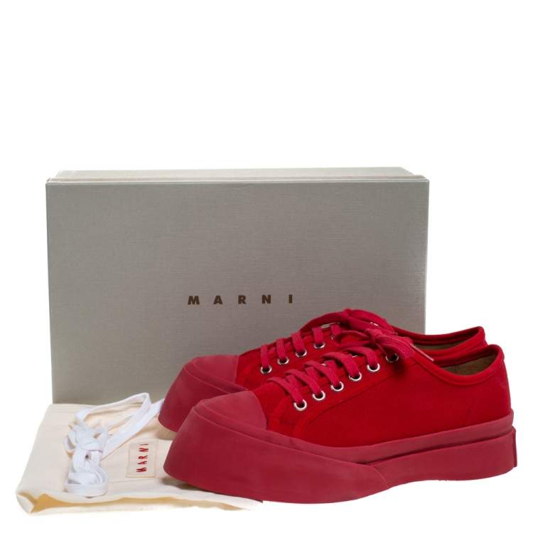 Pre Owned Marni Red Canvas Round Toe Low Top Sneakers Size 38