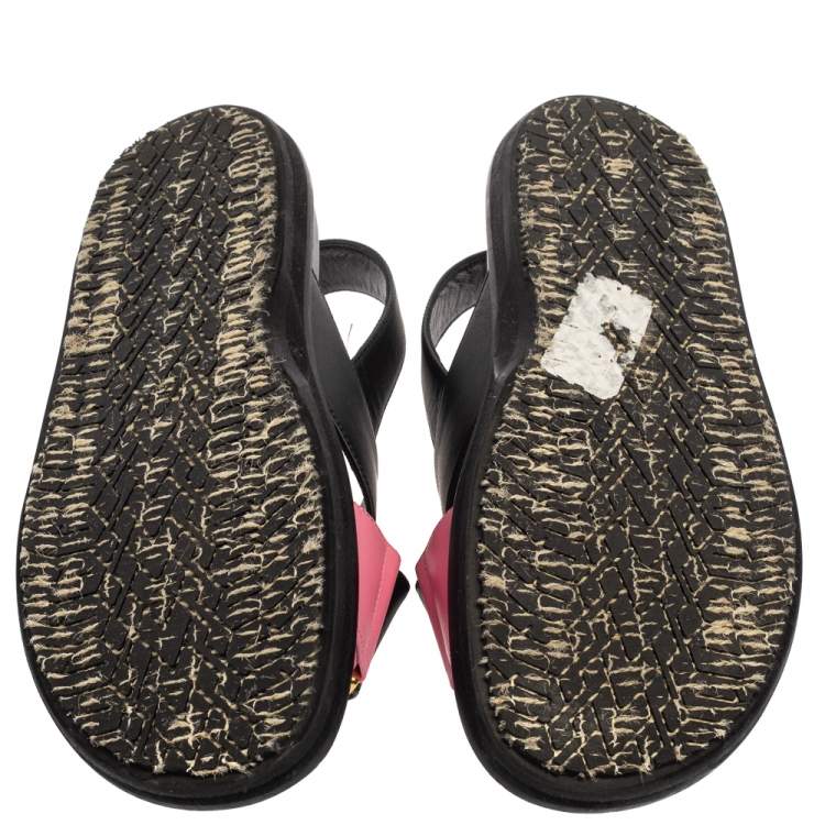 Pre Owned Marni Black/Pink Leather Cross-Strap Sandals Size 39.5