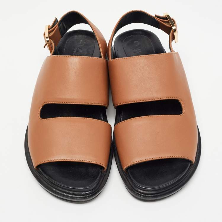 Pre Owned Marni Tan Leather Slingback Flat Sandals Size 36