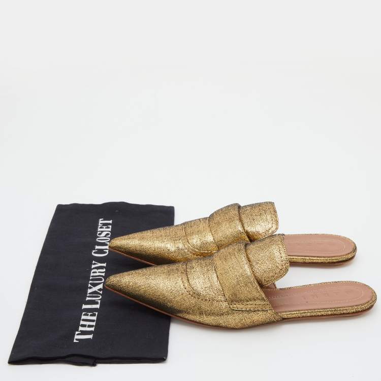 Pre Owned Marni Gold Glitter Suede Rising Sabot Flat Mules Size 39