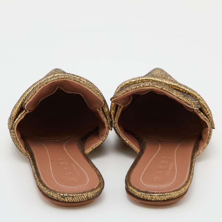 Pre Owned Marni Gold Glitter Suede Rising Sabot Flat Mules Size 39