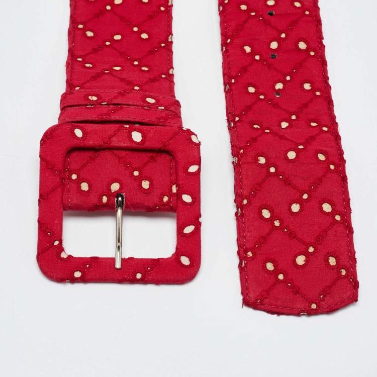 Pre Owned Marni Red/Beige Perforated Fabric Buckle Belt M