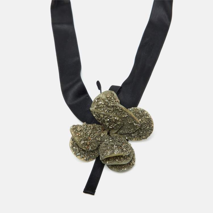 Pre Owned Marni Green Floral Textured Petal Ribbon Choker