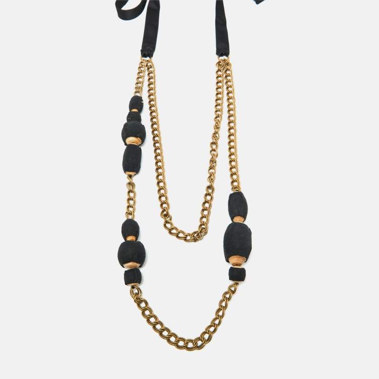Pre Owned Marni Black Beaded Chain Long Layer Necklace