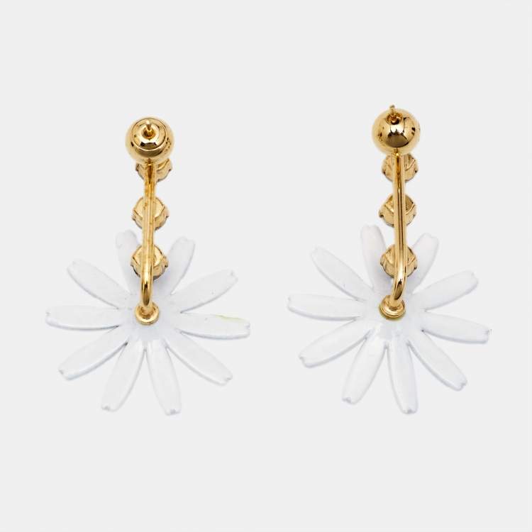 Pre Owned Marni Daisy Crystals White Coated Gold Tone Bar Earrings