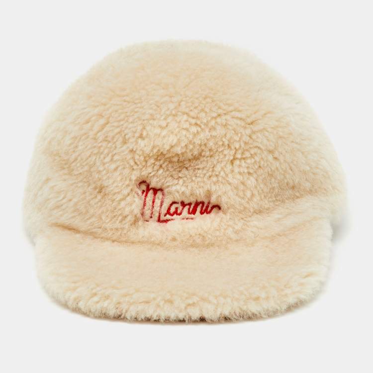 Pre Owned Marni Beige Logo Embroidered Shearling& Leather Baseball Cap M