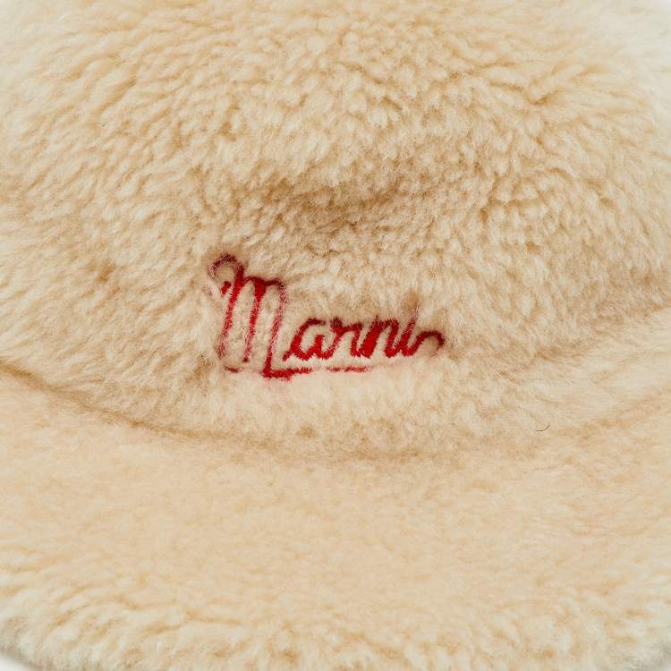 Pre Owned Marni Beige Logo Embroidered Shearling& Leather Baseball Cap M