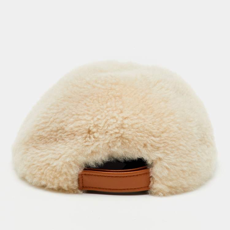Pre Owned Marni Beige Logo Embroidered Shearling& Leather Baseball Cap M