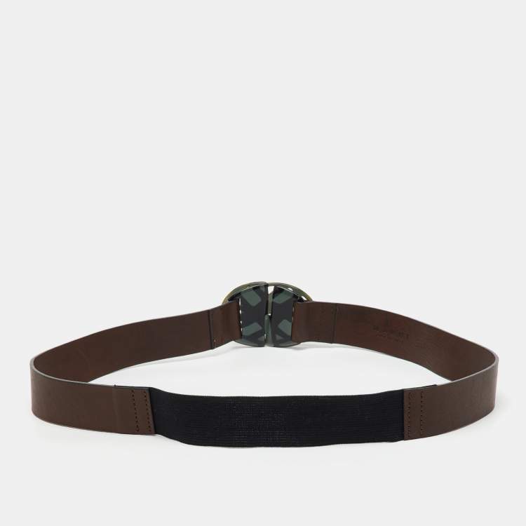 Pre Owned Marni Dark Brown/Black Leather and Elastic Waist Belt 95CM
