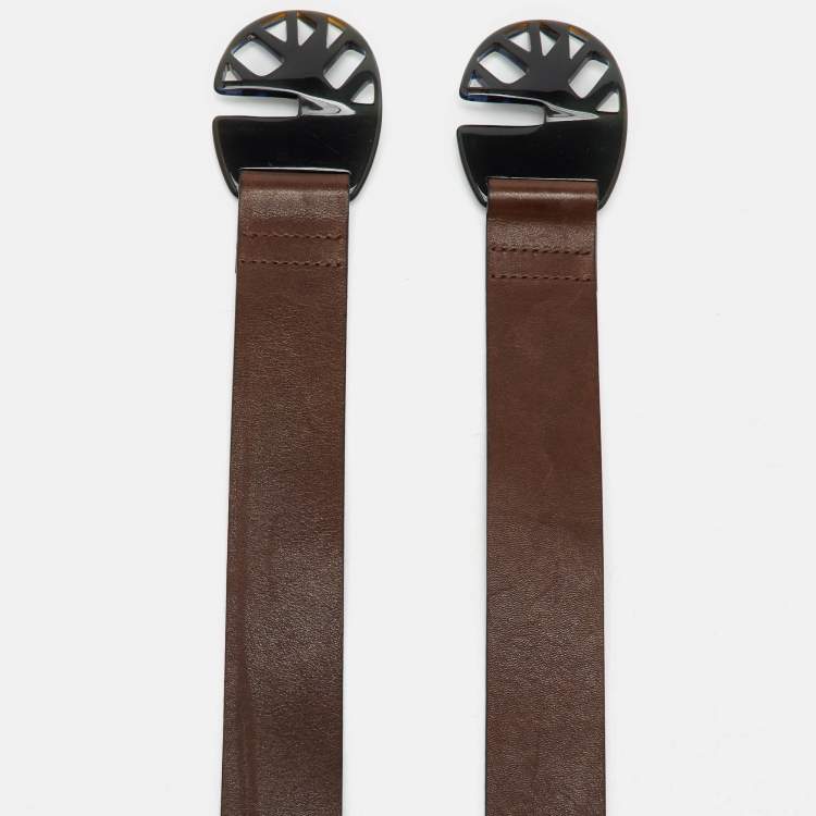 Pre Owned Marni Dark Brown/Black Leather and Elastic Waist Belt 95CM