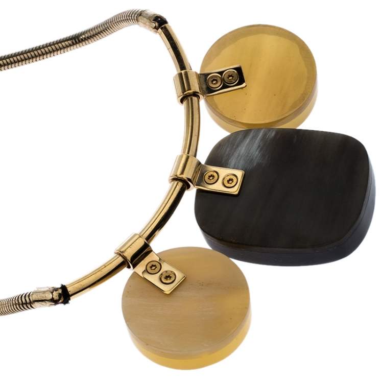 مملوكة مسبقًا Marni Multicolor Horn and Resin Pendant Gold Tone Choker Necklace 