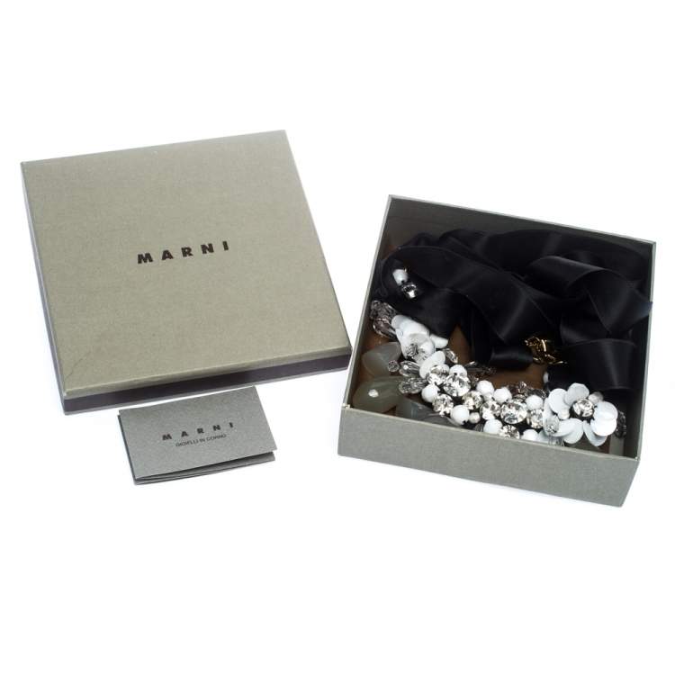 Pre Owned Marni Crystal Bead Embellished Black Ribbon Statement Tie-up Necklace