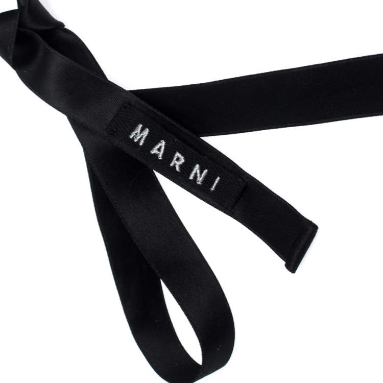 مملوكة مسبقًا Marni Green Teardrop Beads Silver Tone Black Ribbon Self-Tie Necklace