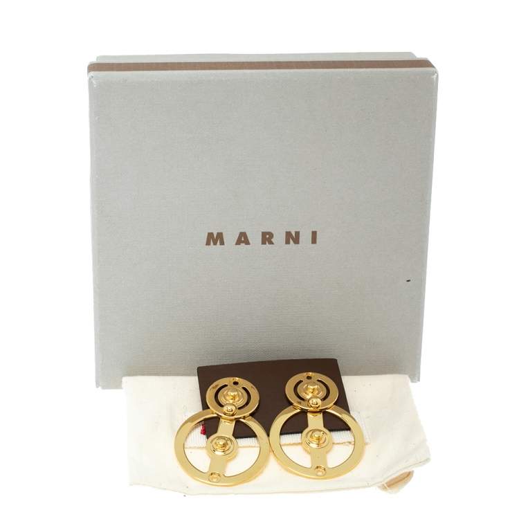 Pre Owned Marni Circular Motif Gold Tone Drop Earrings