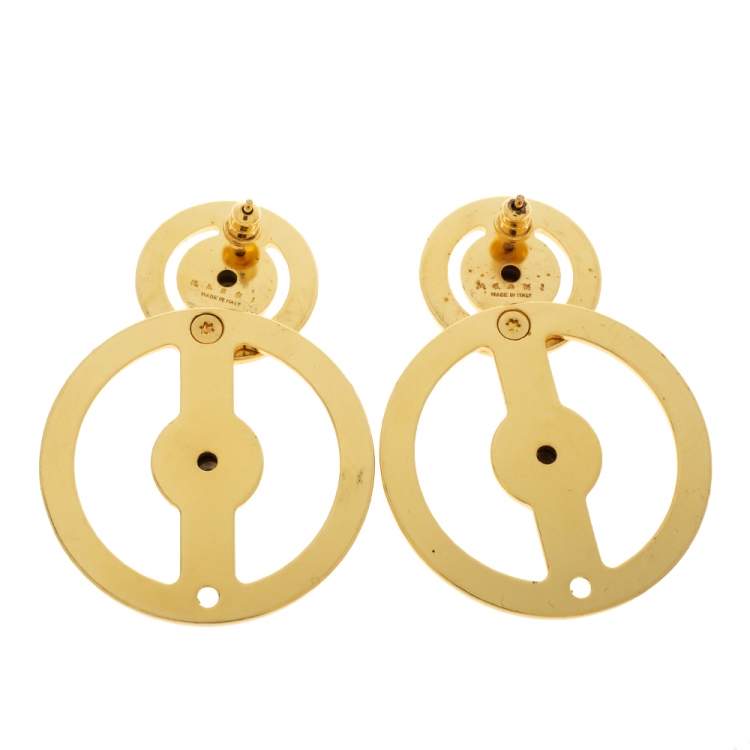 Pre Owned Marni Circular Motif Gold Tone Drop Earrings