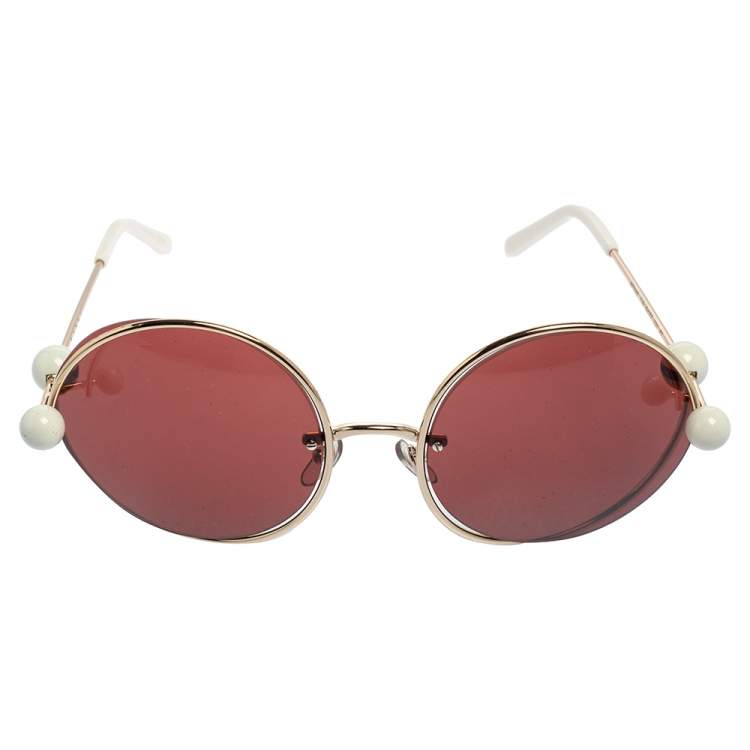Pre Owned Marni Pink/White Acetate ME106S Round Sunglasses