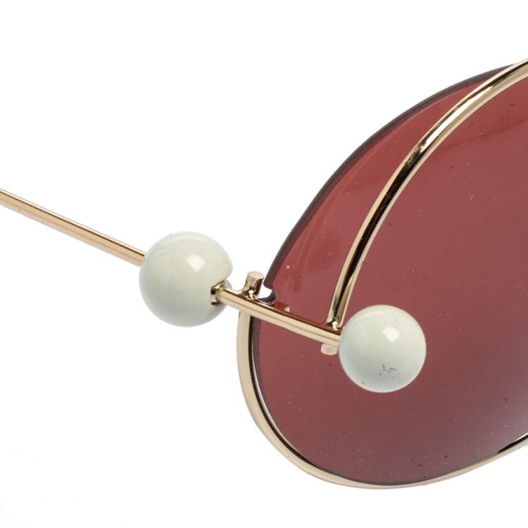 Pre Owned Marni Pink/White Acetate ME106S Round Sunglasses