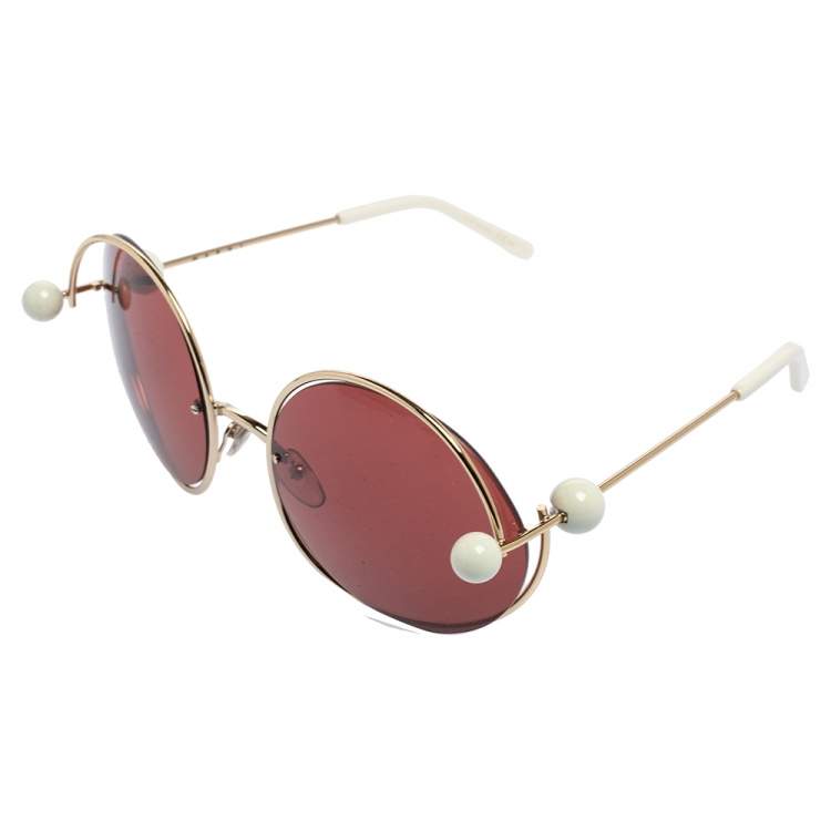 Pre Owned Marni Pink/White Acetate ME106S Round Sunglasses