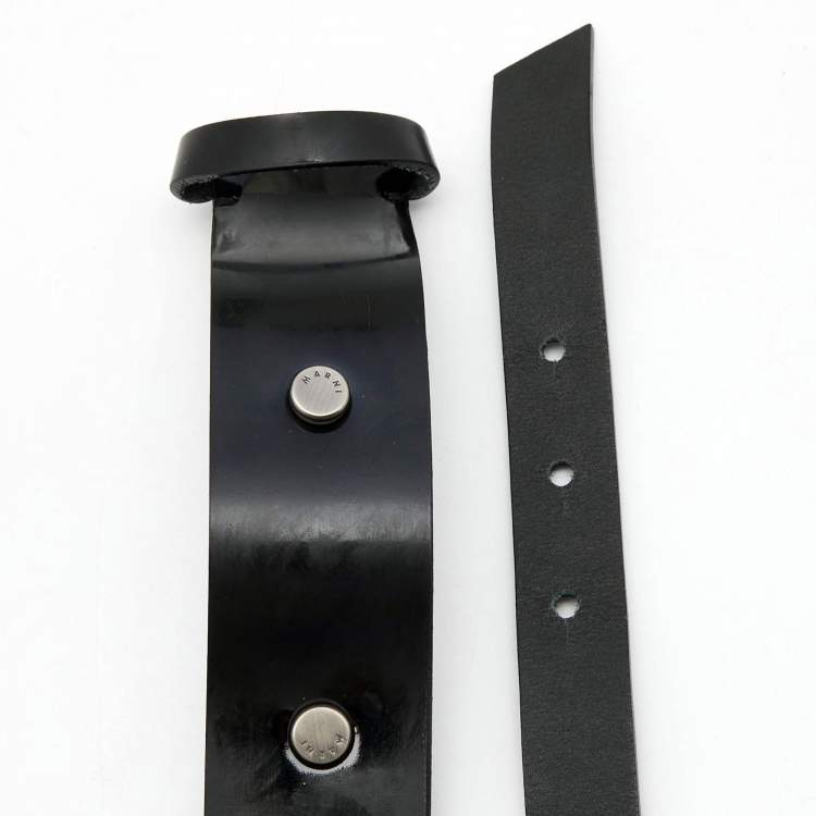 Pre Owned Marni Black Glossy Leather Waist Belt M