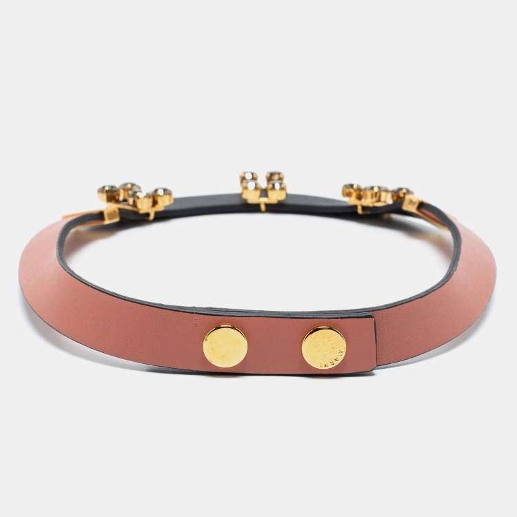 Pre Owned Marni Colorblock Crystal Embellished Leather Necklace