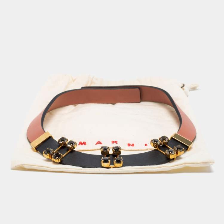 Pre Owned Marni Colorblock Crystal Embellished Leather Necklace