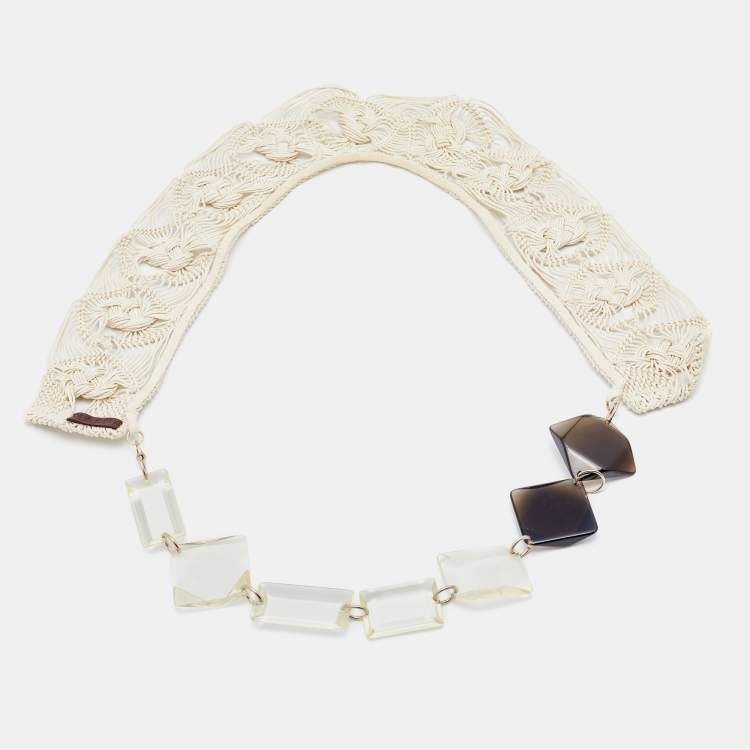 Pre Owned Marni Off-White Macramé & Beads Statement Necklace