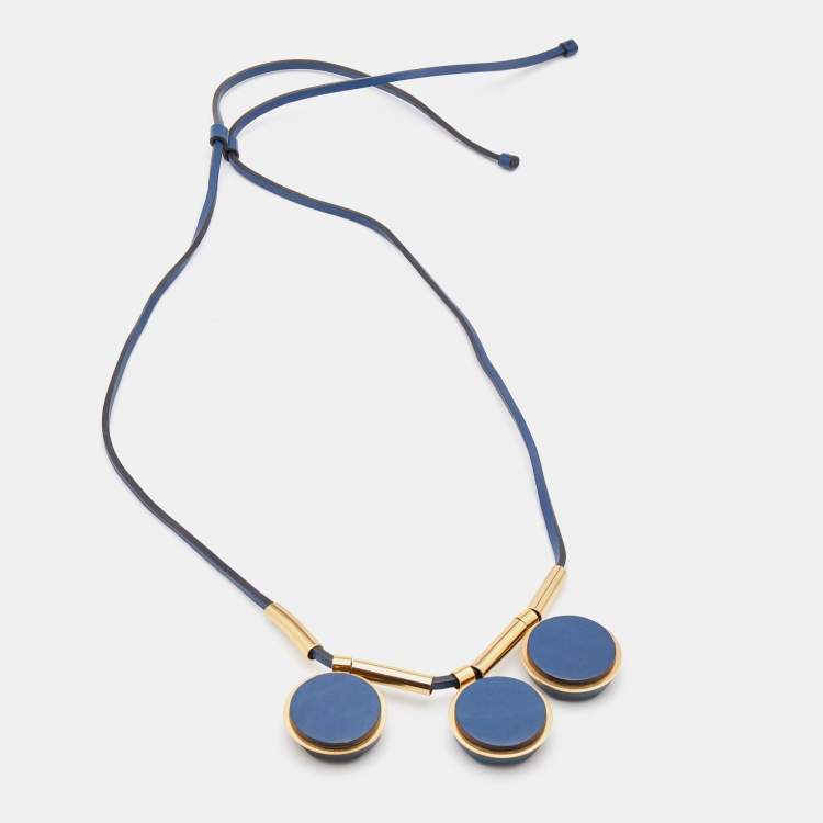 Pre Owned Marni Blue Leather Resin Charms Adjustable Necklace