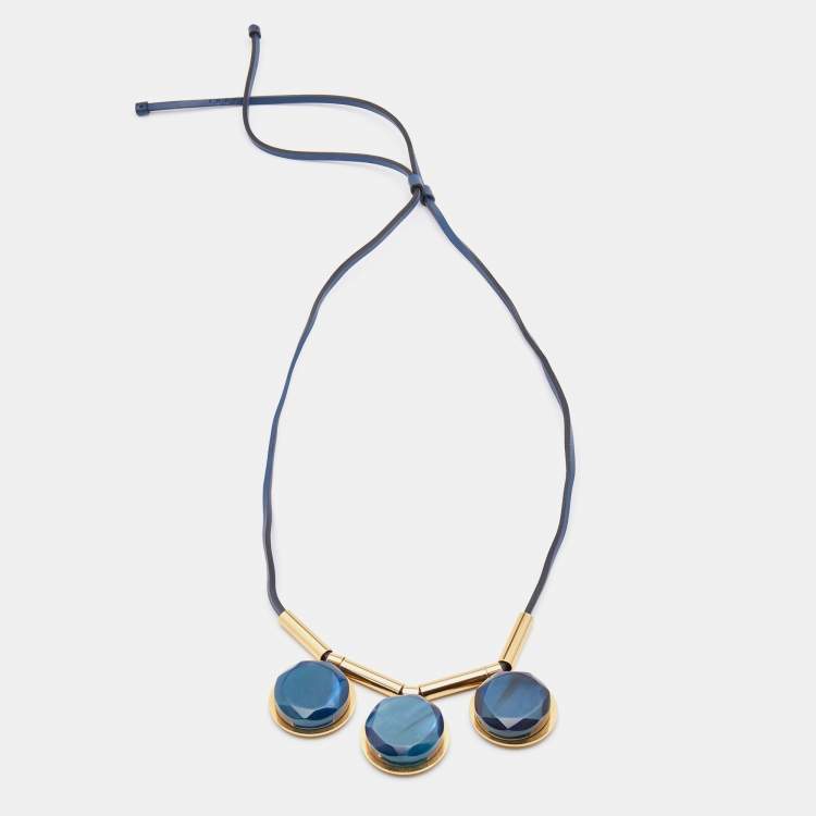 Pre Owned Marni Blue Leather Resin Charms Adjustable Necklace