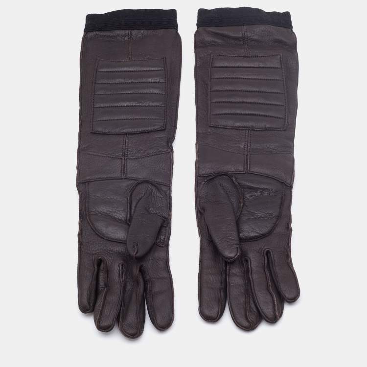 Pre Owned Marni Dark Brown Leather Long Gloves 