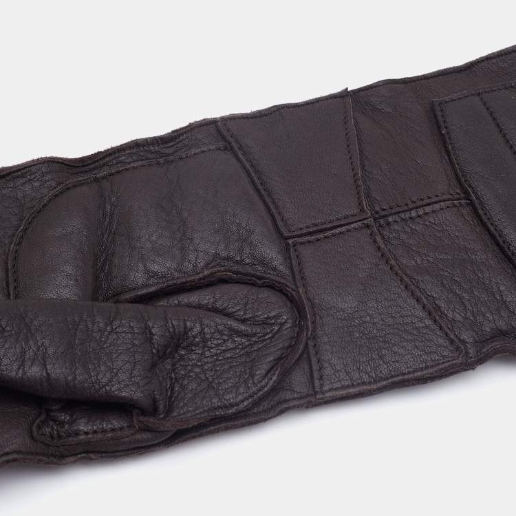 Pre Owned Marni Dark Brown Leather Long Gloves 