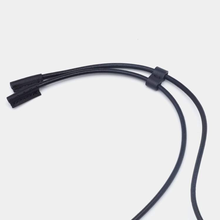 Pre Owned Marni Black Leather & Gold Tone Resin Statement Pendant Necklace