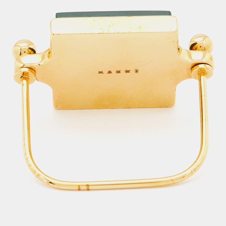 Pre Owned Marni Green Resin Gold Tone Cuff Bracelet