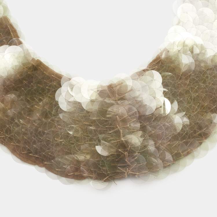 Pre Owned Marni Beige Silk Clear Sequined Collar Necklace