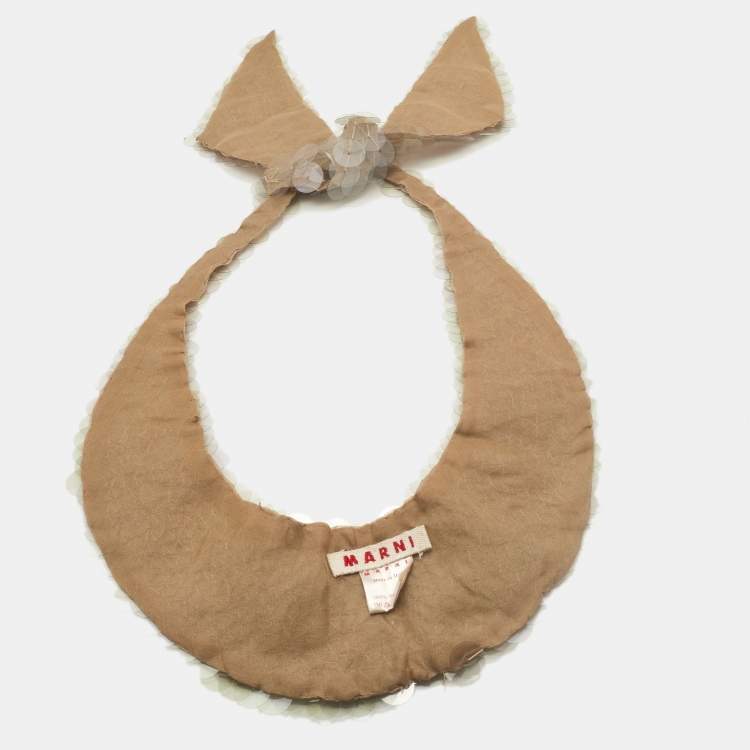 Pre Owned Marni Beige Silk Clear Sequined Collar Necklace
