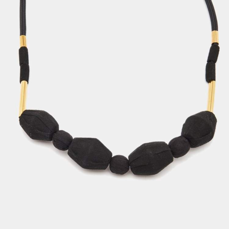 مملوكة مسبقًا Marni Fabric Leather Gold Tone Necklace