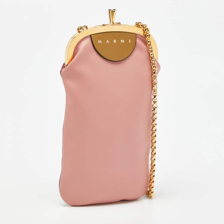 Pre Owned Marni Pink/Red Leather Kisslock Phone Chain Pouch