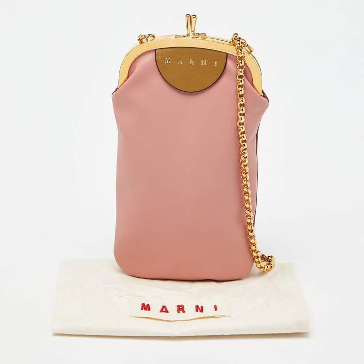 Pre Owned Marni Pink/Red Leather Kisslock Phone Chain Pouch