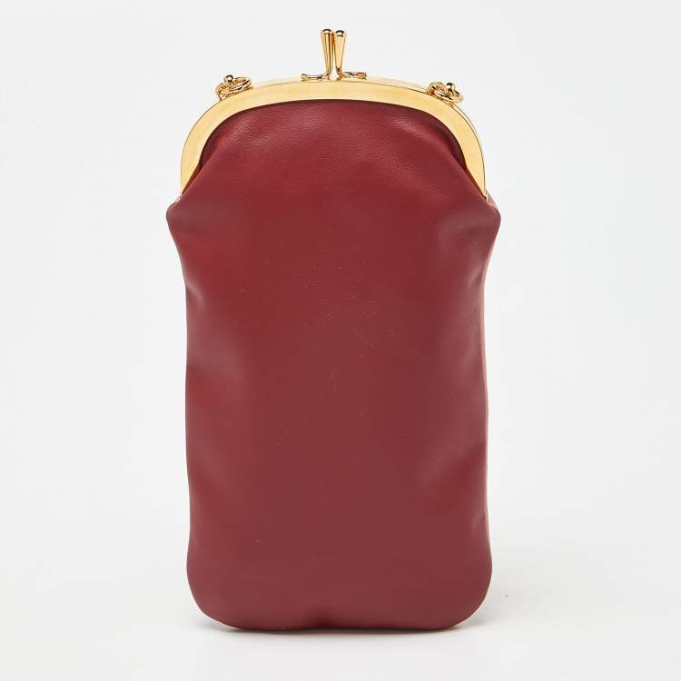 Pre Owned Marni Pink/Red Leather Kisslock Phone Chain Pouch