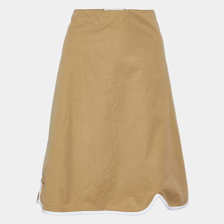 Pre Owned Marni Beige Cotton Contrast Trim Knee Length Skirt L