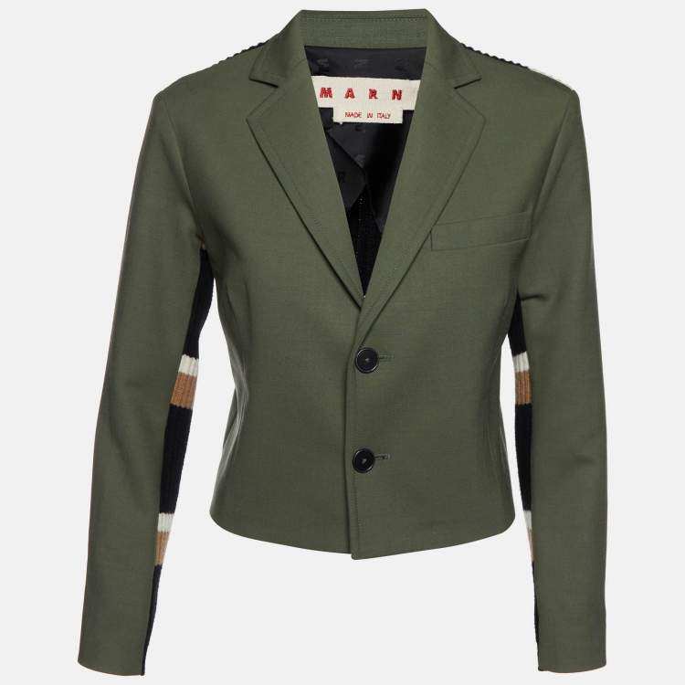 Pre Owned Marni Green Virgin Wool & Wool Rib Knit Blazer S