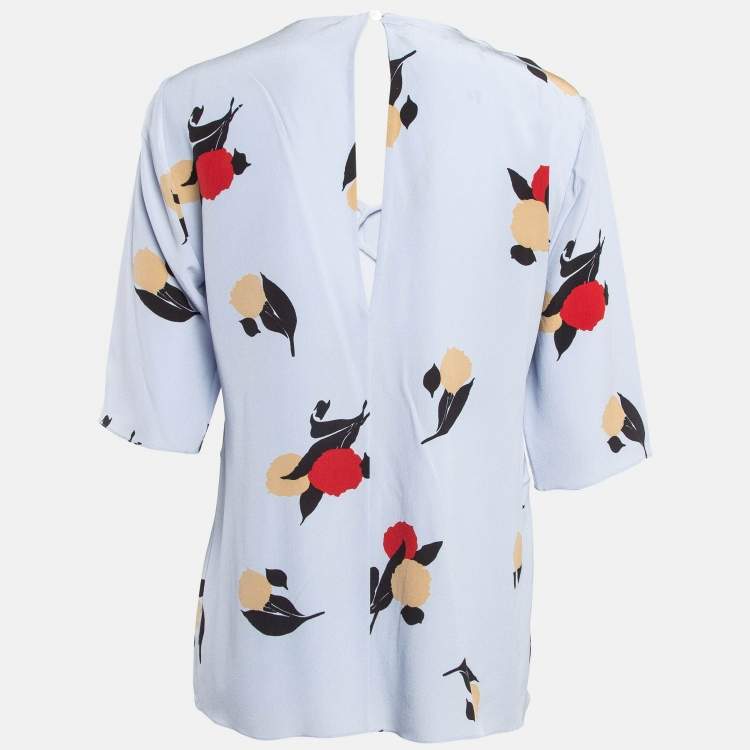 Pre Owned Marni Purple Printed Silk Ruffled Top M