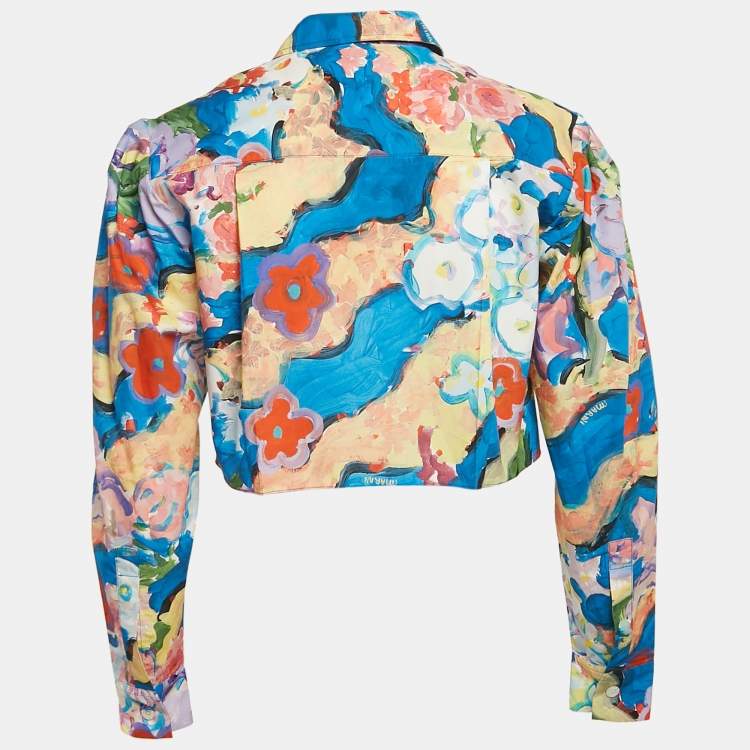 Pre Owned Marni Blue Floral Print Cotton Crop Shirt XS