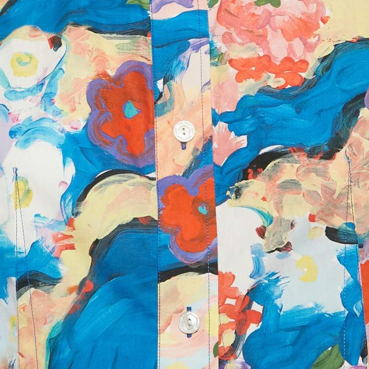 Pre Owned Marni Blue Floral Print Cotton Crop Shirt XS