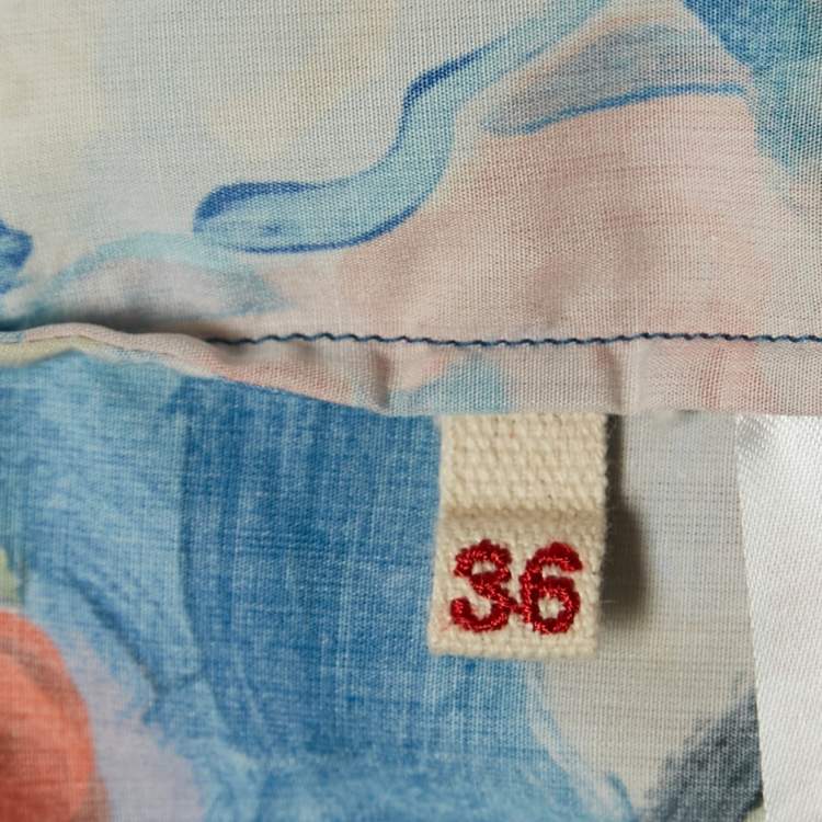 Pre Owned Marni Blue Floral Print Cotton Crop Shirt XS
