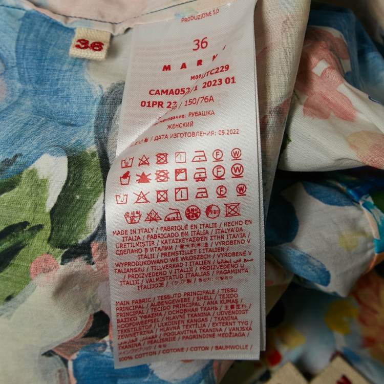 Pre Owned Marni Blue Floral Print Cotton Crop Shirt XS