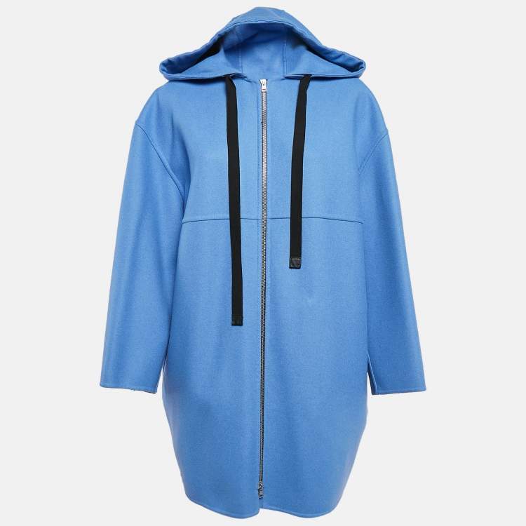 Pre Owned Marni Blue Wool Felt Zip Up Hooded  Coat S