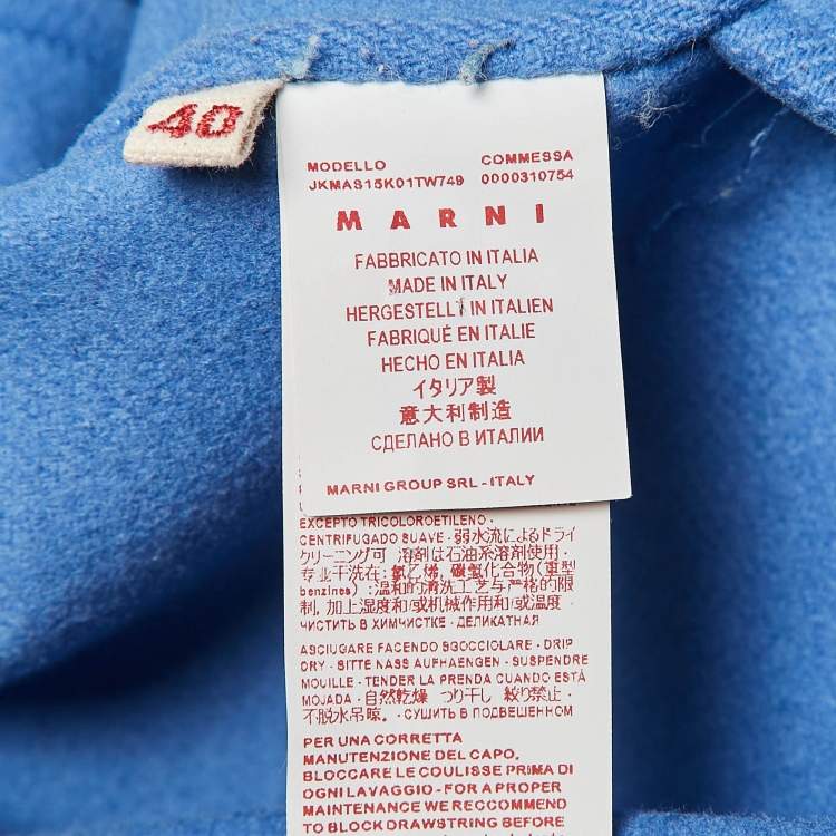 Pre Owned Marni Blue Wool Felt Zip Up Hooded  Coat S